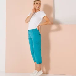 Broek<Blancheporte 7/8-broek met tailleband in tricot donker turkoois