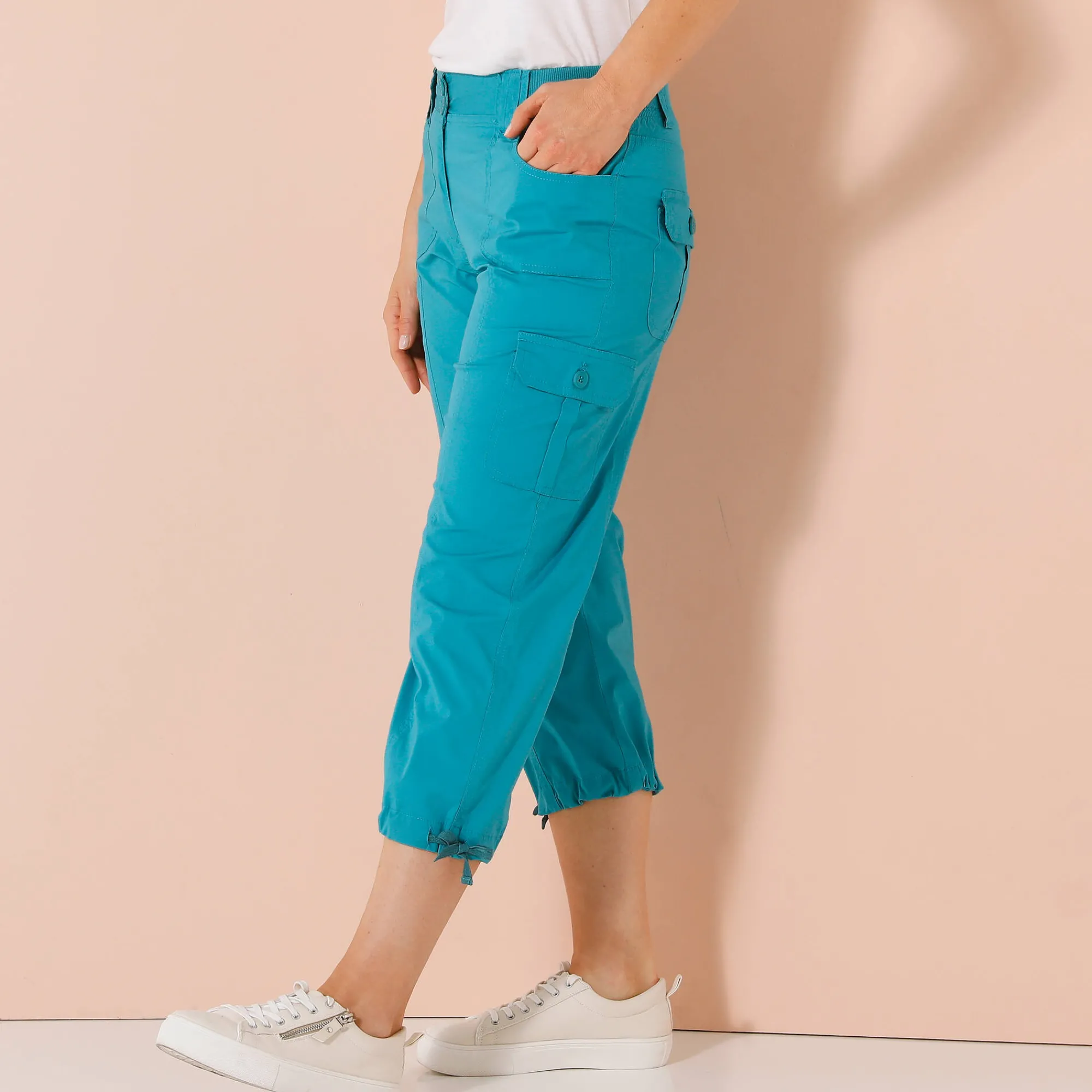 Broek<Blancheporte 7/8-broek met tailleband in tricot donker turkoois