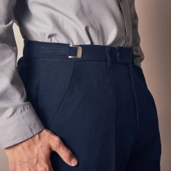 Feestoutfits Heren|Broek<Blancheporte Broek met verstelbare taille zonder bandplooien - polyester marine