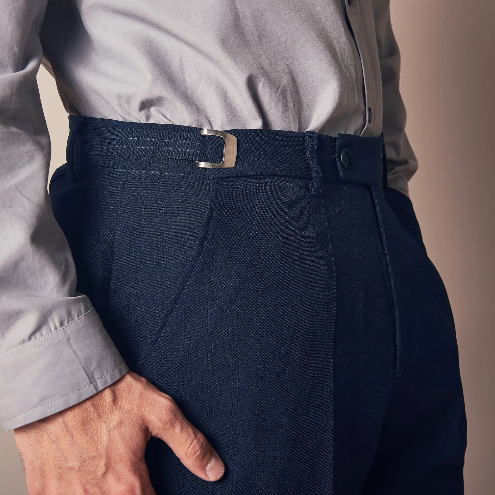 Feestoutfits Heren|Broek<Blancheporte Broek met verstelbare taille zonder bandplooien - polyester marine
