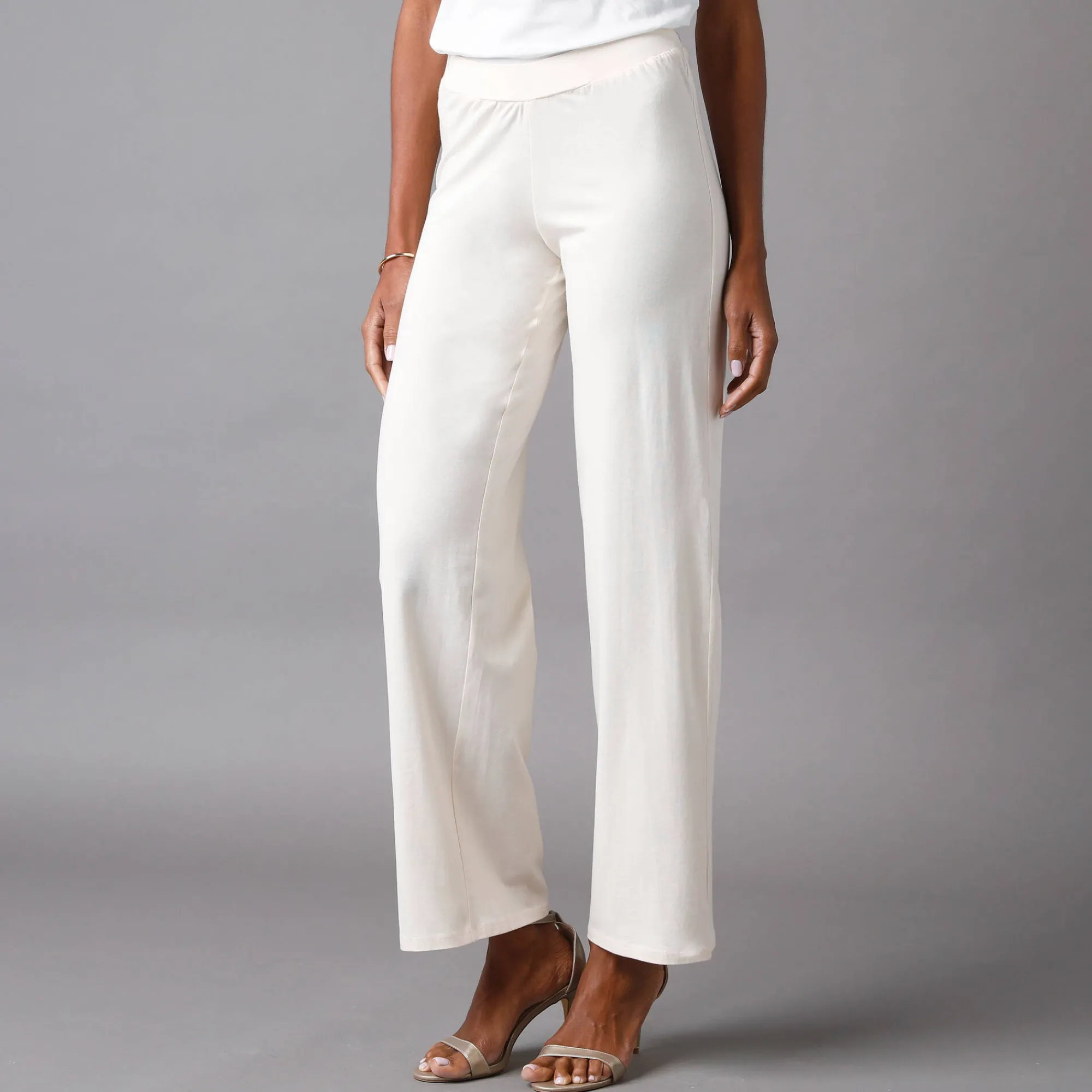 Broek|Jurk<Blancheporte Broek met wijde pijpen en stretch, elastische tailleband ecru