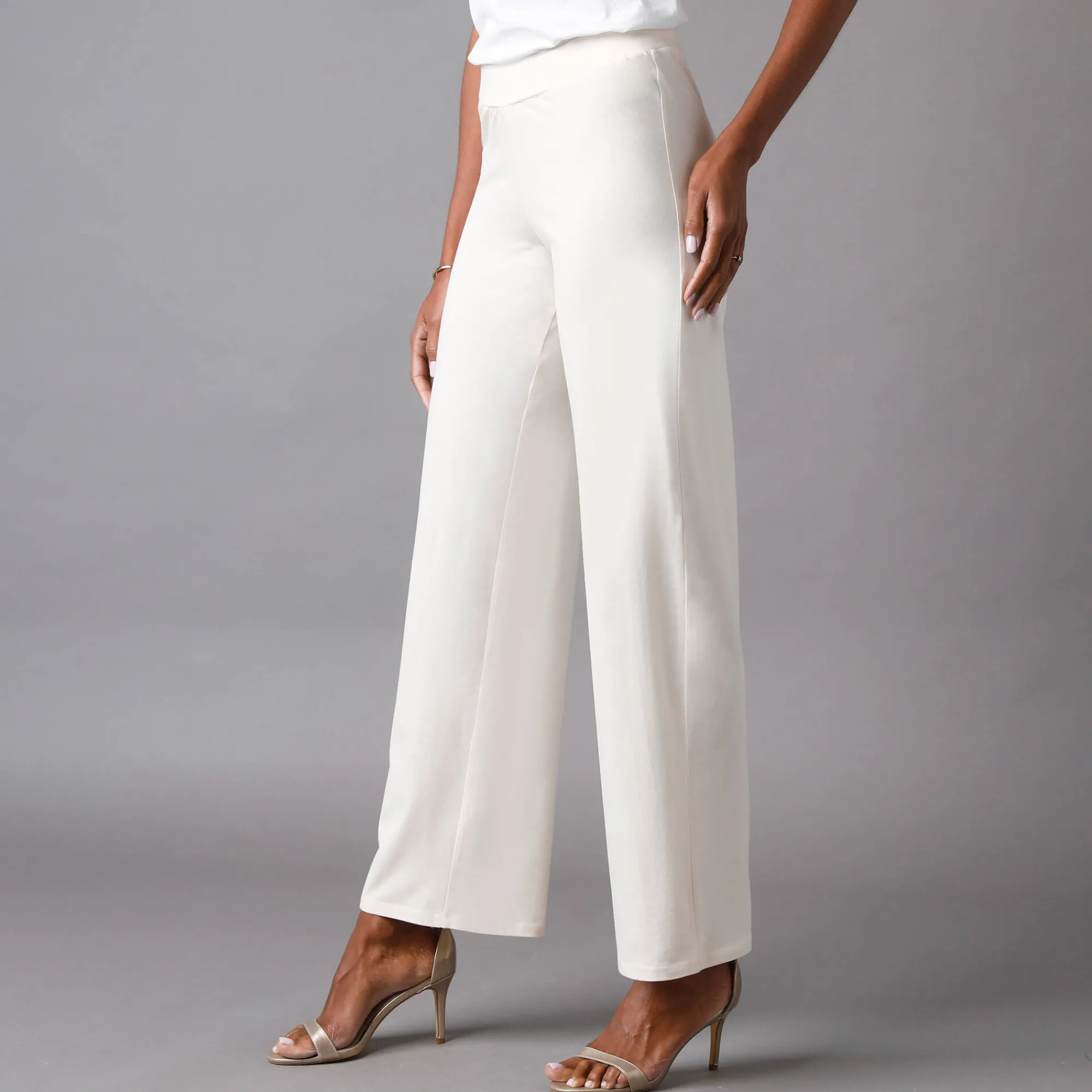 Broek|Jurk<Blancheporte Broek met wijde pijpen en stretch, elastische tailleband ecru