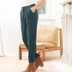 Broek<Blancheporte 7/8-broek, velours petroleumblauw