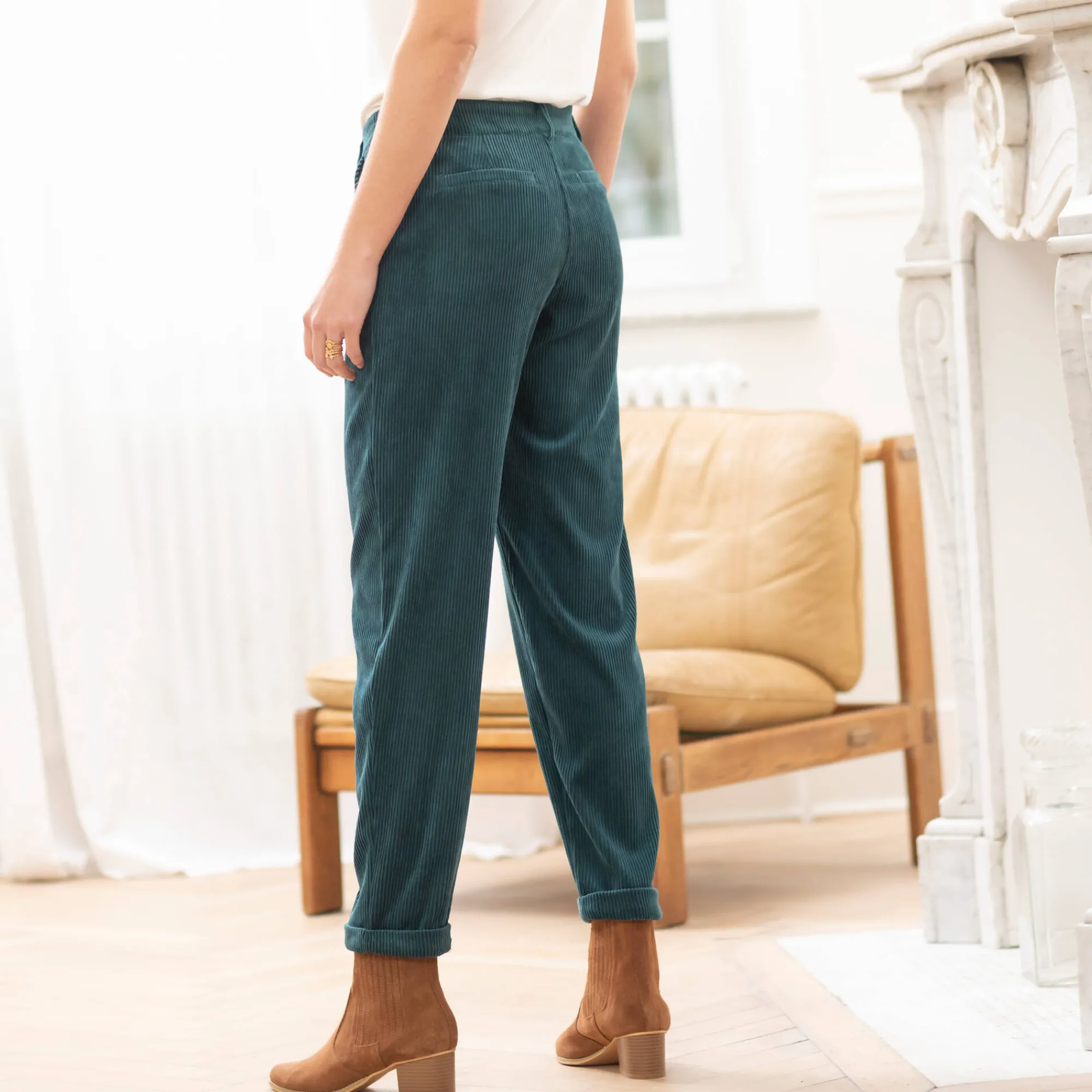 Broek<Blancheporte 7/8-broek, velours petroleumblauw