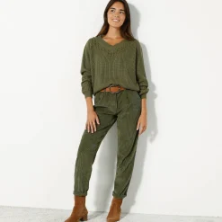Broek<Blancheporte 7/8-broek, velours kaki