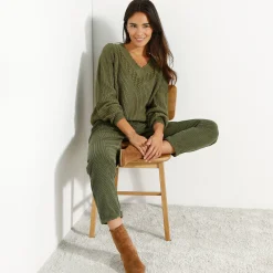 Broek<Blancheporte 7/8-broek, velours kaki