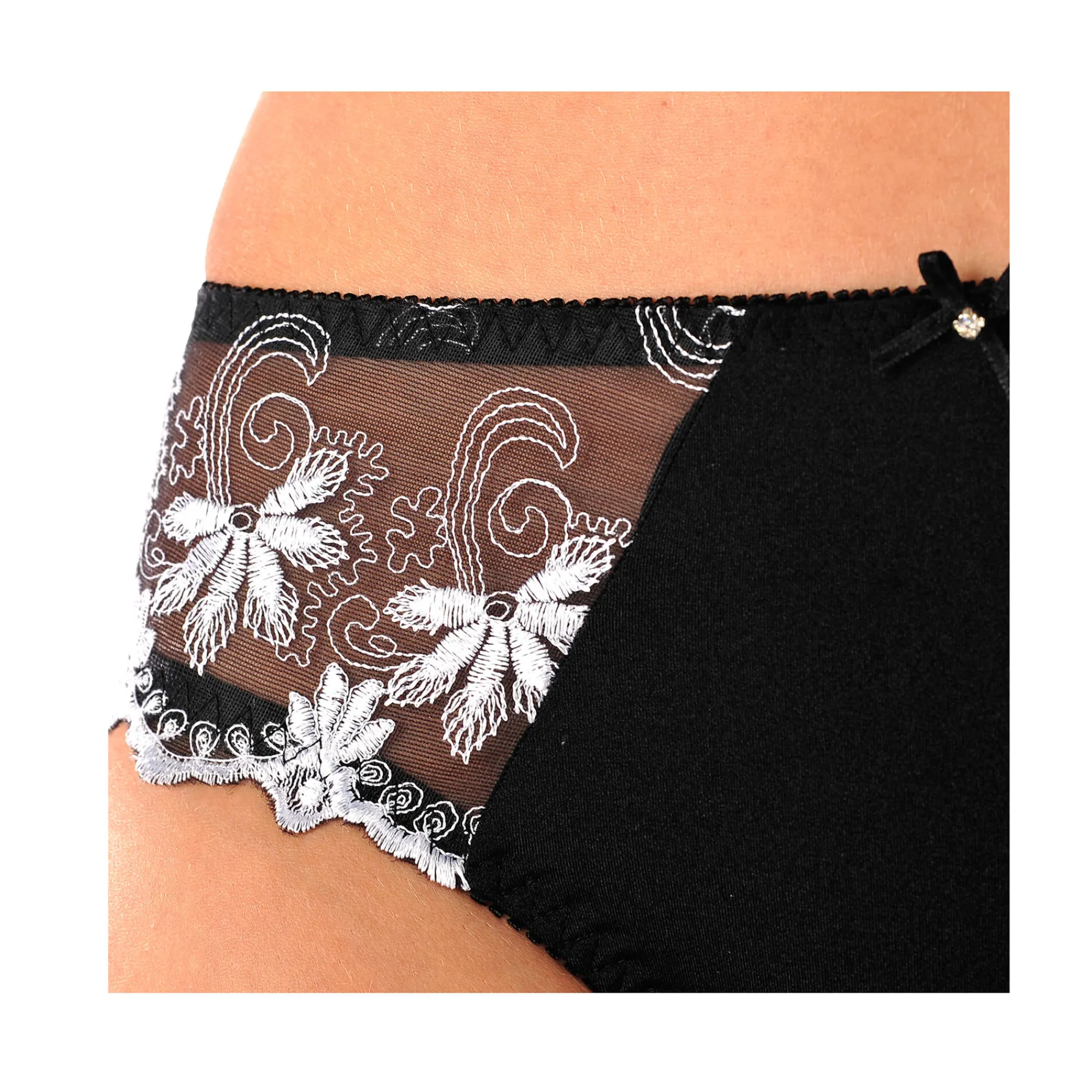 Feestelijke Lingerie|Slip En Shorty<Confidence Lingerie Broekje in glanstricot en geborduurde tule Calenca zwart