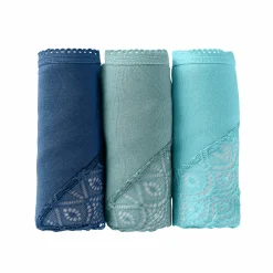 Slip En Shorty<Blancheporte Broekje in tangamodel, in katoen en kant - set van 3 blauw + marine + groen