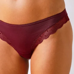 Slip En Shorty<Blancheporte Broekje in tangamodel, in katoen en kant - set van 3 pruim + fuchsia + ivoorkleur