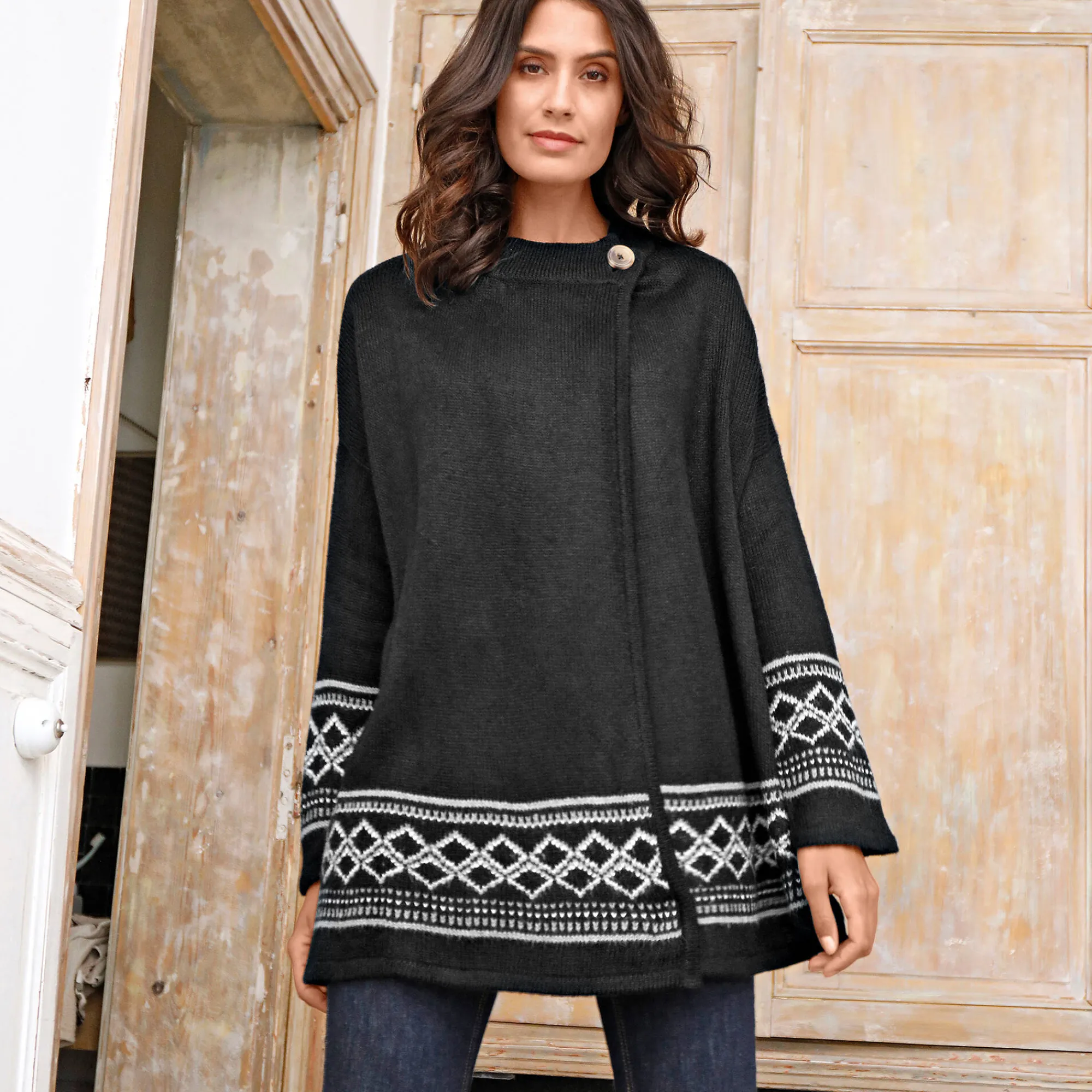 Trui En Vest<Blancheporte Capevest in jacquard, opstaande hals zwart