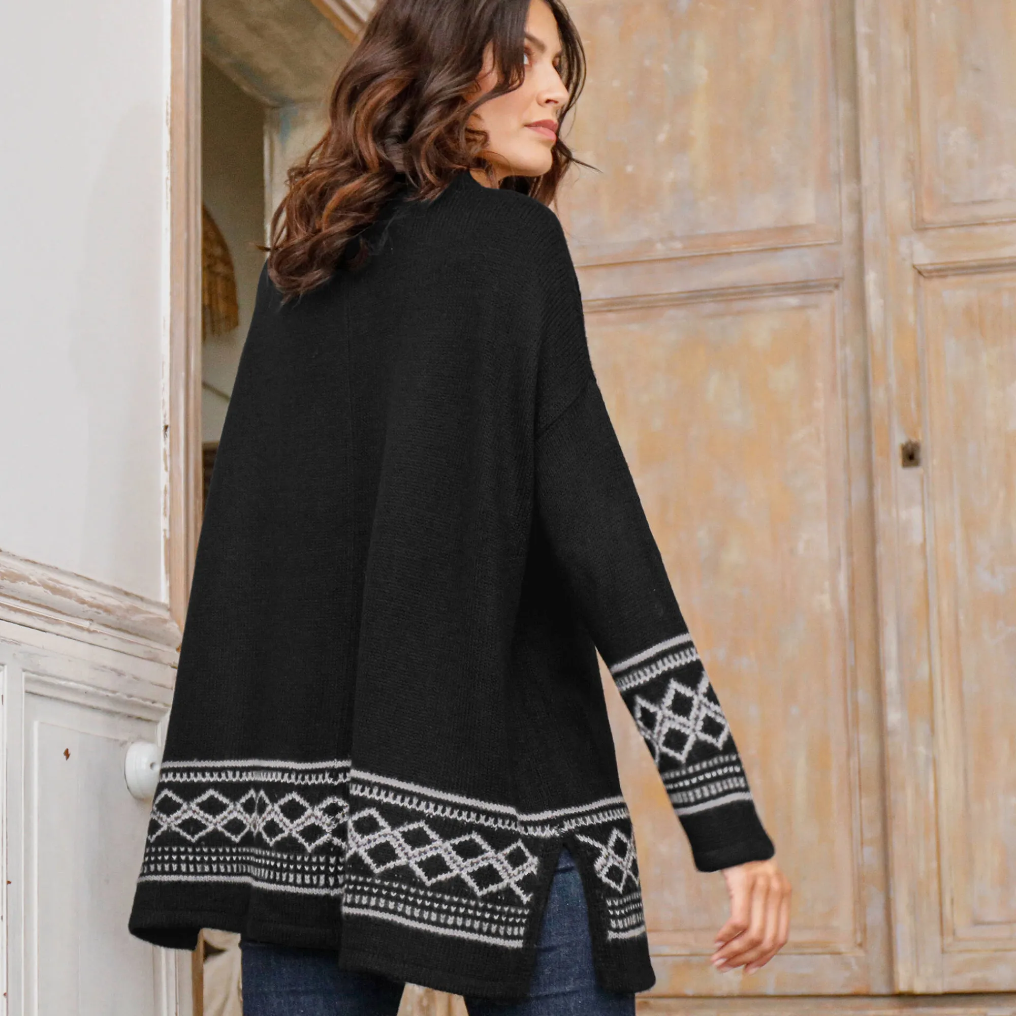 Trui En Vest<Blancheporte Capevest in jacquard, opstaande hals zwart