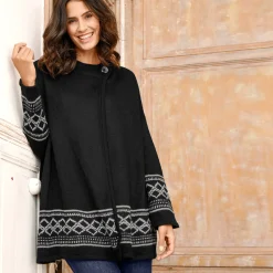 Trui En Vest<Blancheporte Capevest in jacquard, opstaande hals zwart