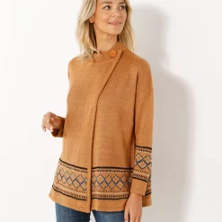 Trui En Vest<Blancheporte Capevest in jacquard, opstaande hals hazelnootbruin