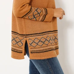 Trui En Vest<Blancheporte Capevest in jacquard, opstaande hals hazelnootbruin