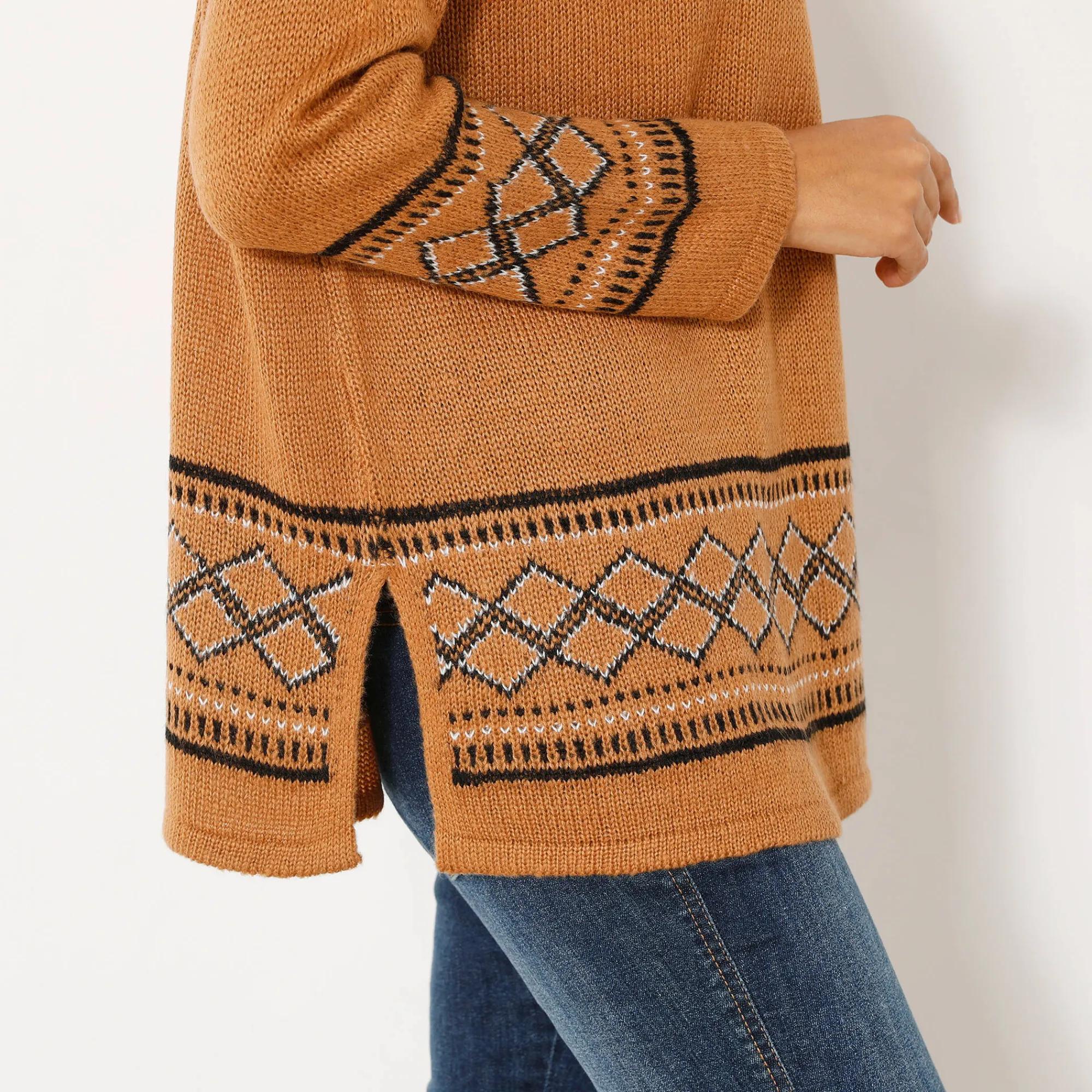 Trui En Vest<Blancheporte Capevest in jacquard, opstaande hals hazelnootbruin
