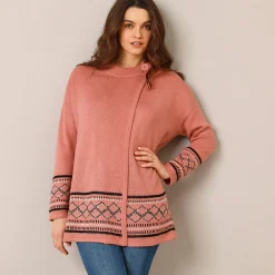 Trui En Vest<Blancheporte Capevest in jacquard, opstaande hals grijsroze