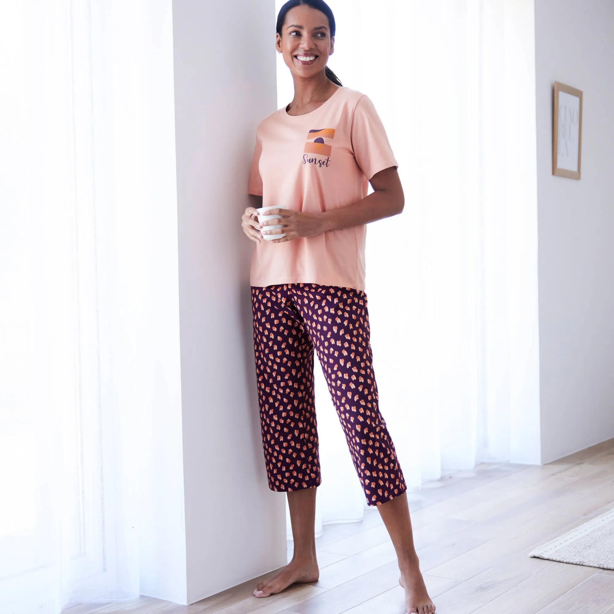 Pyjama<Blancheporte Caprama met dierenhuidprint perzik / aubergine