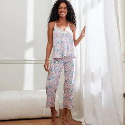 Pyjama<Blancheporte Caprama met kasjmierprint ecru / roze