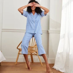 Pyjama<Blancheporte Caprama met ruitjesprint blauw