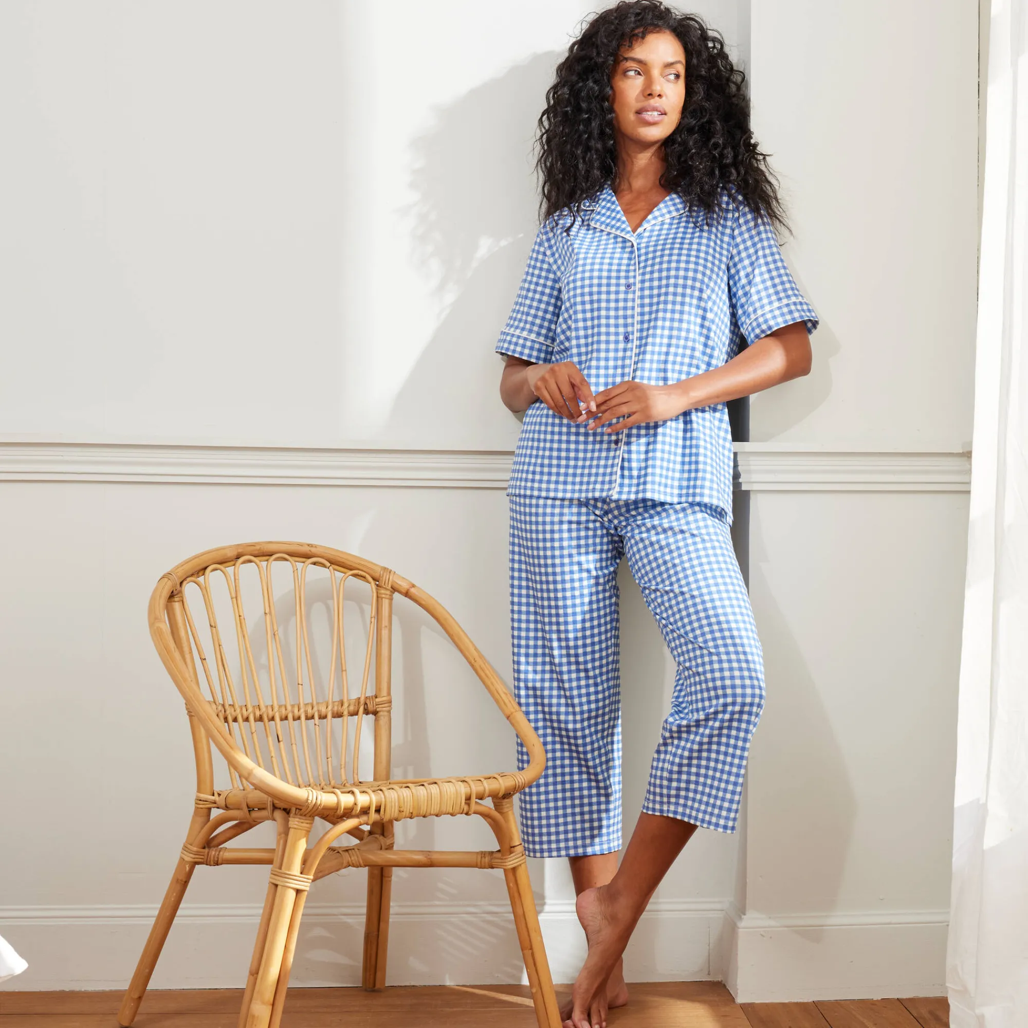 Pyjama<Blancheporte Caprama met ruitjesprint blauw