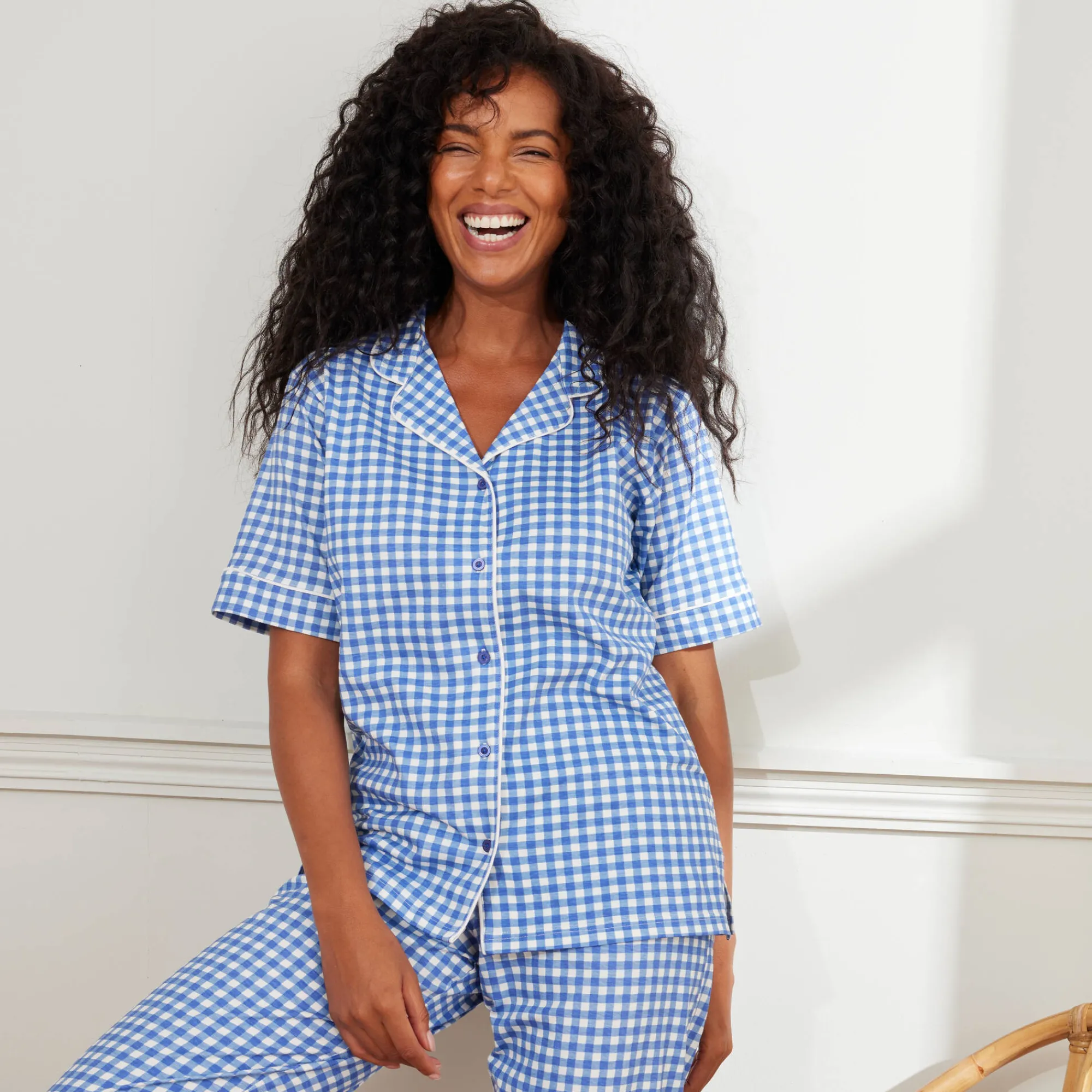 Pyjama<Blancheporte Caprama met ruitjesprint blauw