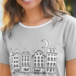 Pyjama<Blancheporte Caprama met stadsprint onder sterrenhemel grijs