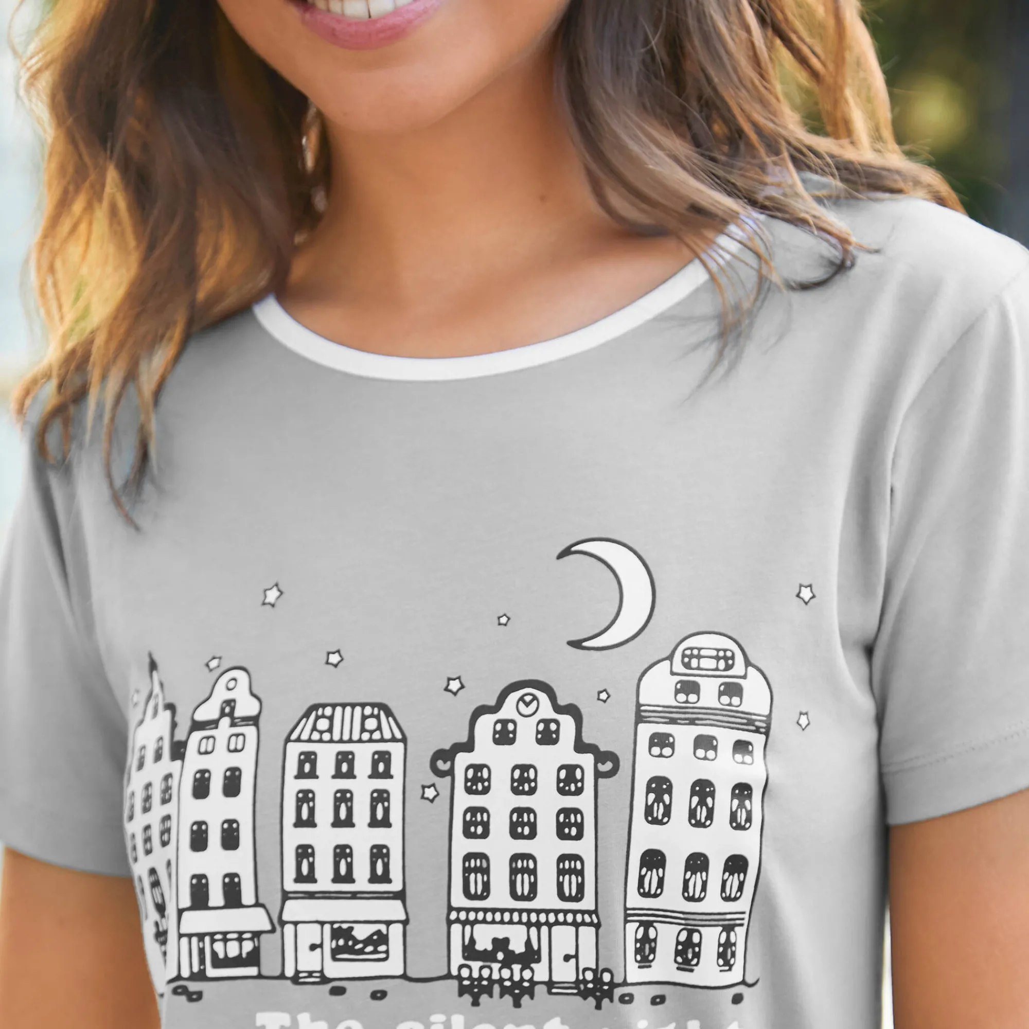 Pyjama<Blancheporte Caprama met stadsprint onder sterrenhemel grijs