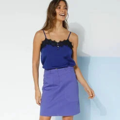 Bloes En Tuniek<Blancheporte Caraco met kant en smalle bandjes felblauw / zwart