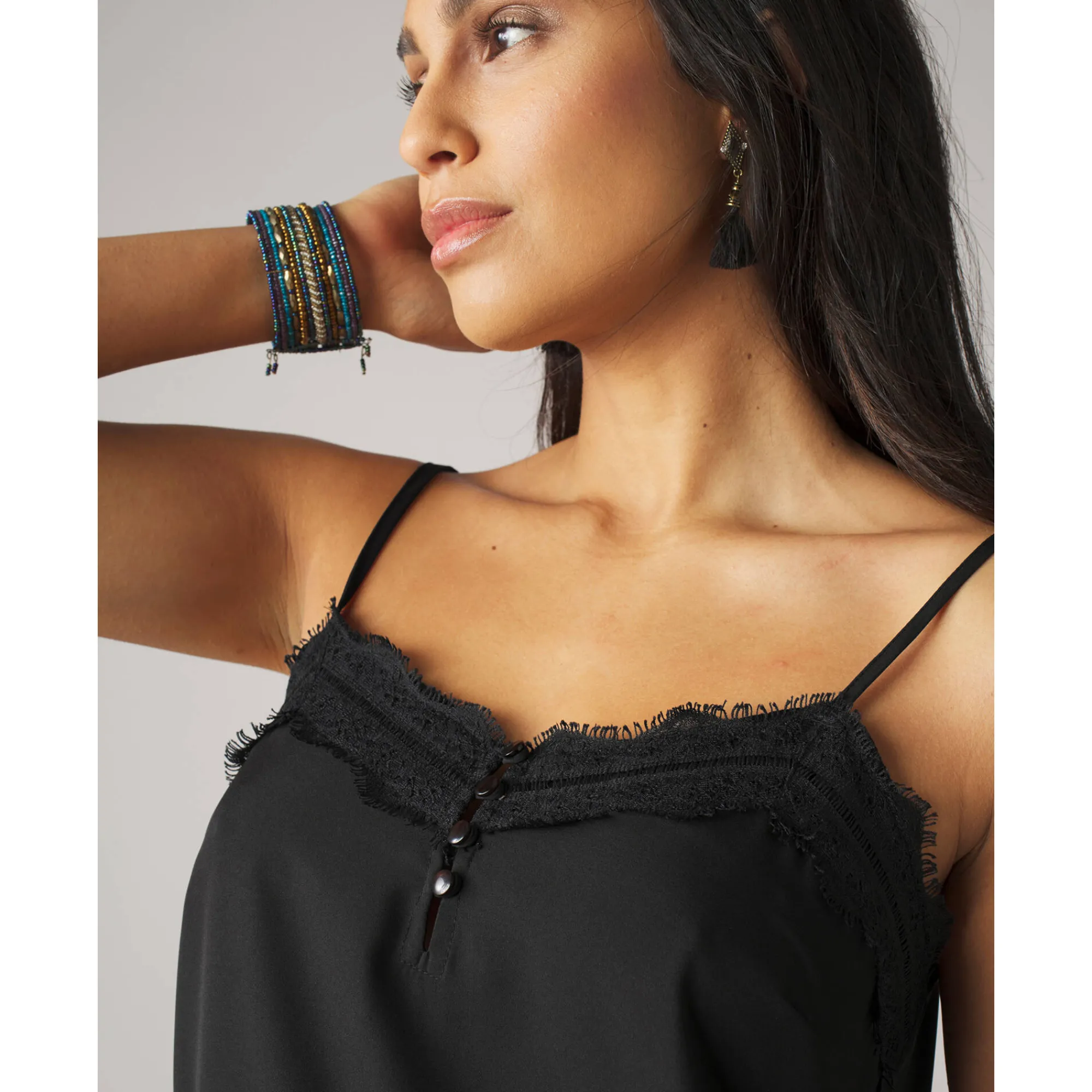 Bloes En Tuniek<Blancheporte Caraco met kant en smalle bandjes zwart / zwart