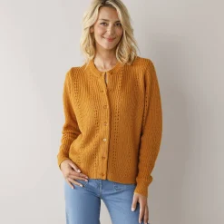 Trui En Vest<Blancheporte Cardigan in fantasietricot, met knoopsluiting kerrie