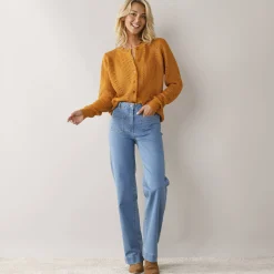 Trui En Vest<Blancheporte Cardigan in fantasietricot, met knoopsluiting kerrie
