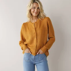 Trui En Vest<Blancheporte Cardigan in fantasietricot, met knoopsluiting kerrie