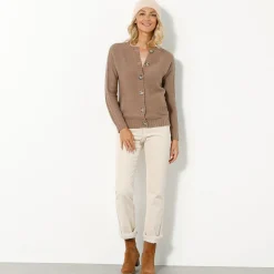 Trui En Vest<Blancheporte Cardigan in fantasietricot met knoopsluiting lichttaupe