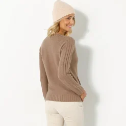Trui En Vest<Blancheporte Cardigan in fantasietricot met knoopsluiting lichttaupe