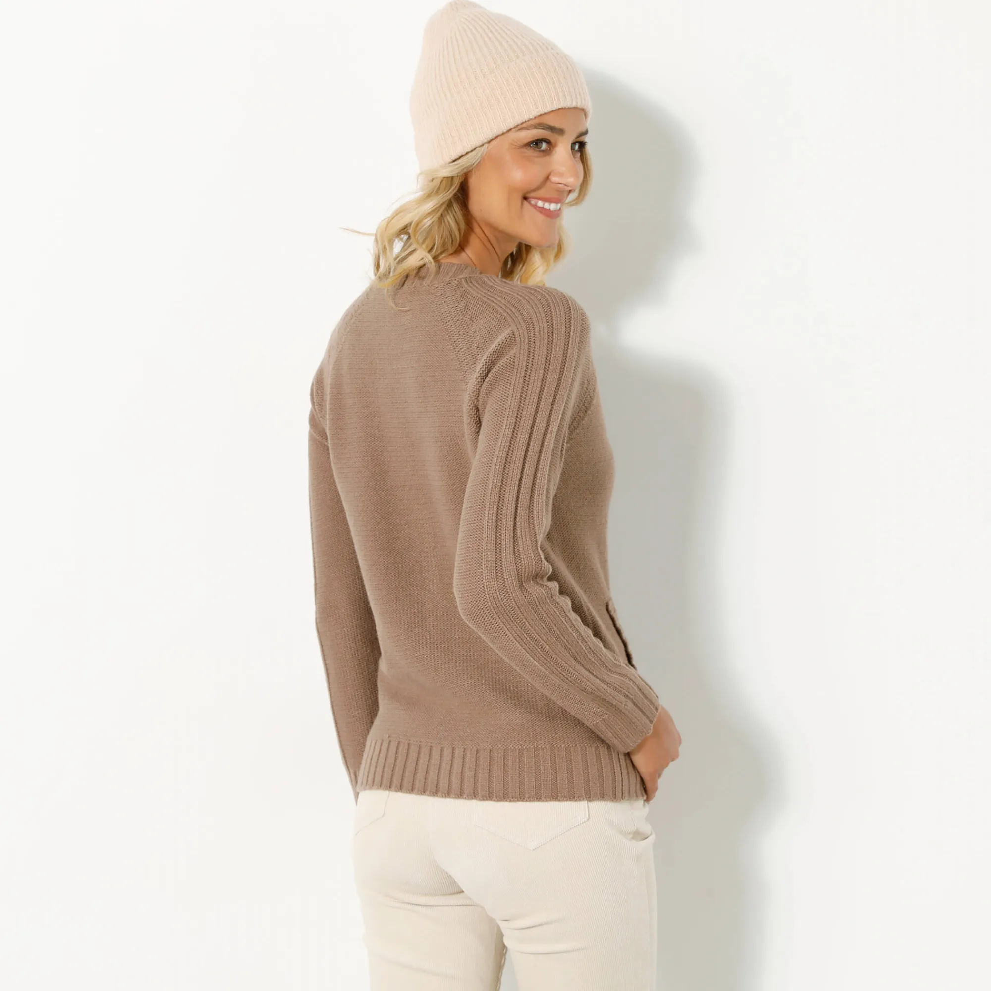 Trui En Vest<Blancheporte Cardigan in fantasietricot met knoopsluiting lichttaupe