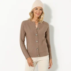 Trui En Vest<Blancheporte Cardigan in fantasietricot met knoopsluiting lichttaupe