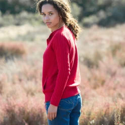 Trui En Vest<Blancheporte Cardigan in fantasietricot met knoopsluiting rood