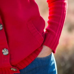 Trui En Vest<Blancheporte Cardigan in fantasietricot met knoopsluiting rood