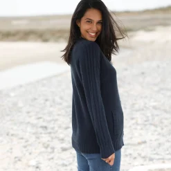 Trui En Vest<Blancheporte Cardigan in fantasietricot met knoopsluiting marine