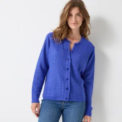 Trui En Vest<Blancheporte Cardigan in fantasietricot, met knoopsluiting felblauw