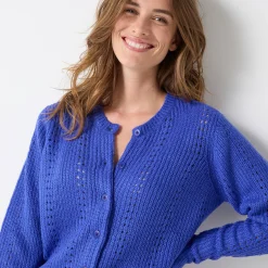 Trui En Vest<Blancheporte Cardigan in fantasietricot, met knoopsluiting felblauw