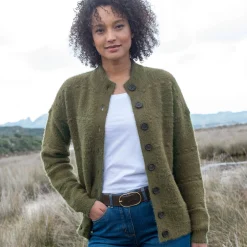Trui En Vest<Blancheporte Cardigan in harig fantasietricot met knopen lindegroen