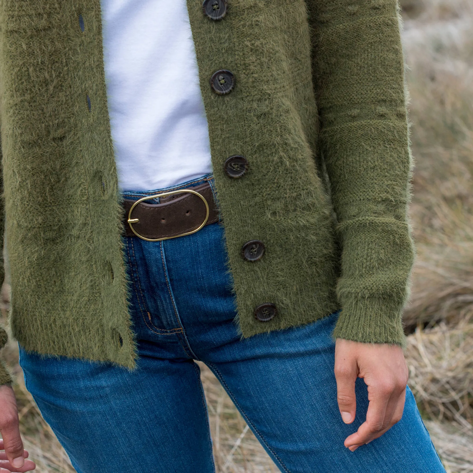 Trui En Vest<Blancheporte Cardigan in harig fantasietricot met knopen lindegroen