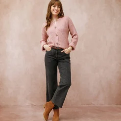 Trui En Vest<Blancheporte Cardigan in patenttricot met knoopsluiting en lange mouwen chiné roze