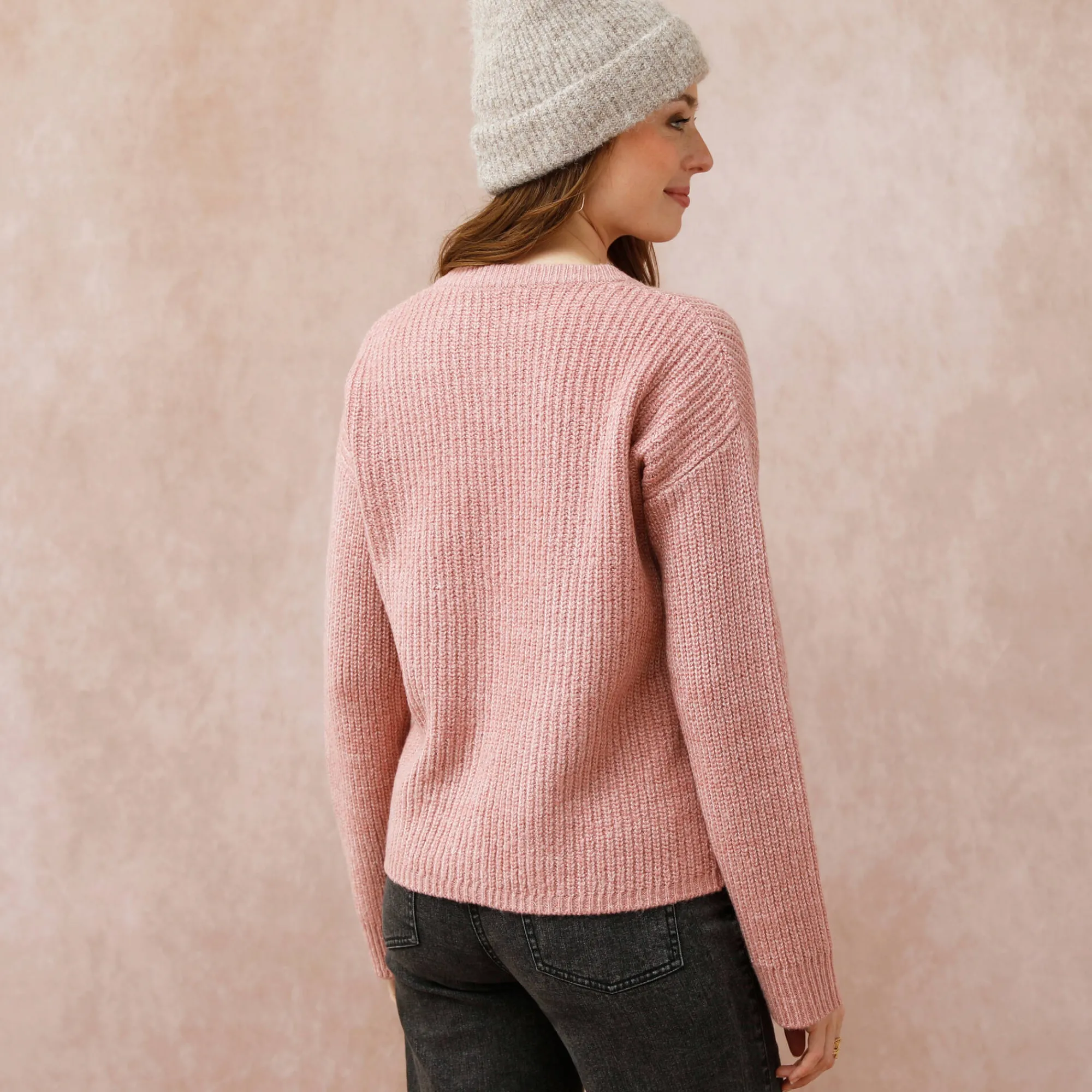 Trui En Vest<Blancheporte Cardigan in patenttricot met knoopsluiting en lange mouwen chiné roze