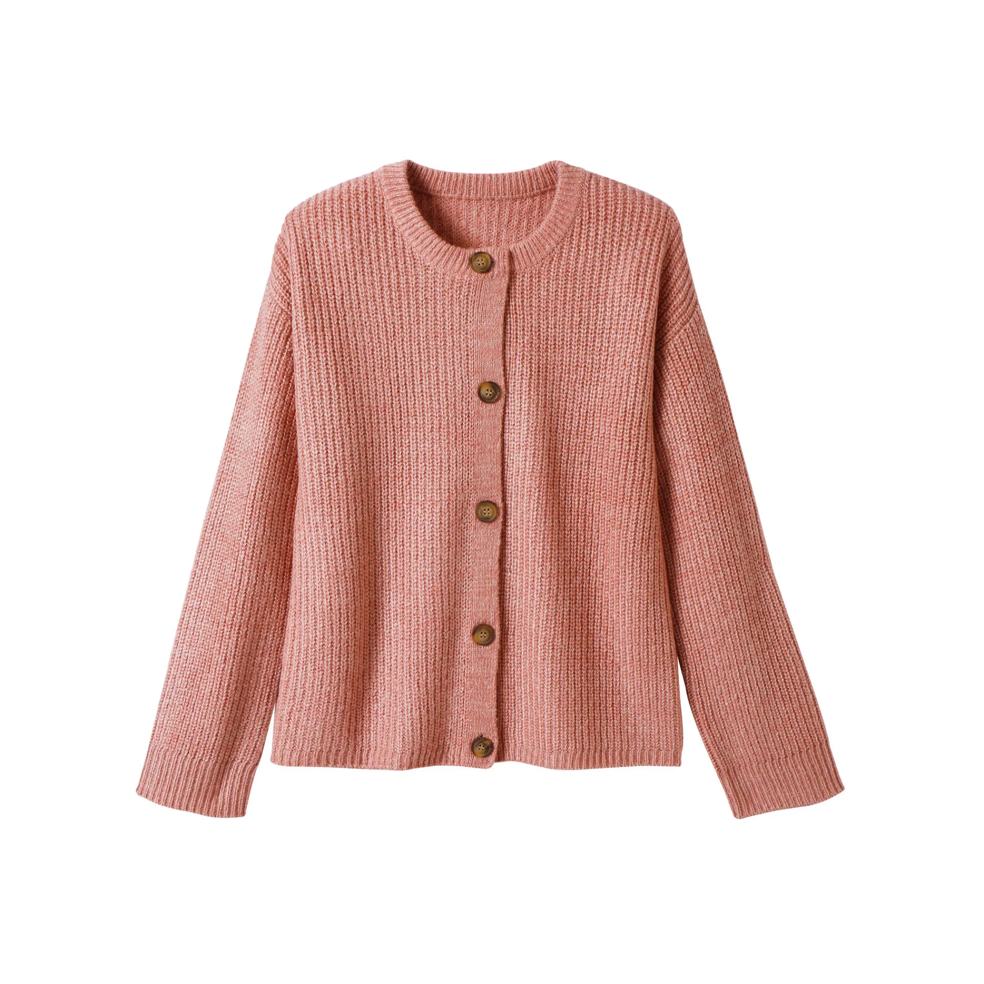 Trui En Vest<Blancheporte Cardigan in patenttricot met knoopsluiting en lange mouwen chiné roze