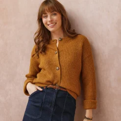 Trui En Vest<Blancheporte Cardigan in patenttricot met knoopsluiting en lange mouwen chiné havanna
