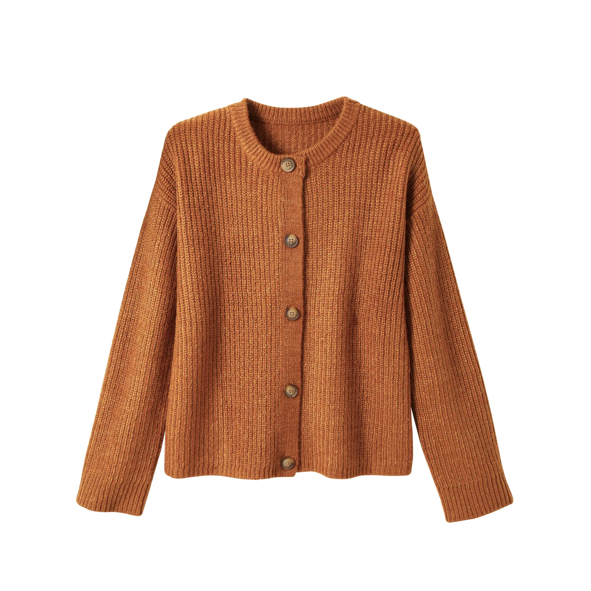 Trui En Vest<Blancheporte Cardigan in patenttricot met knoopsluiting en lange mouwen chiné havanna
