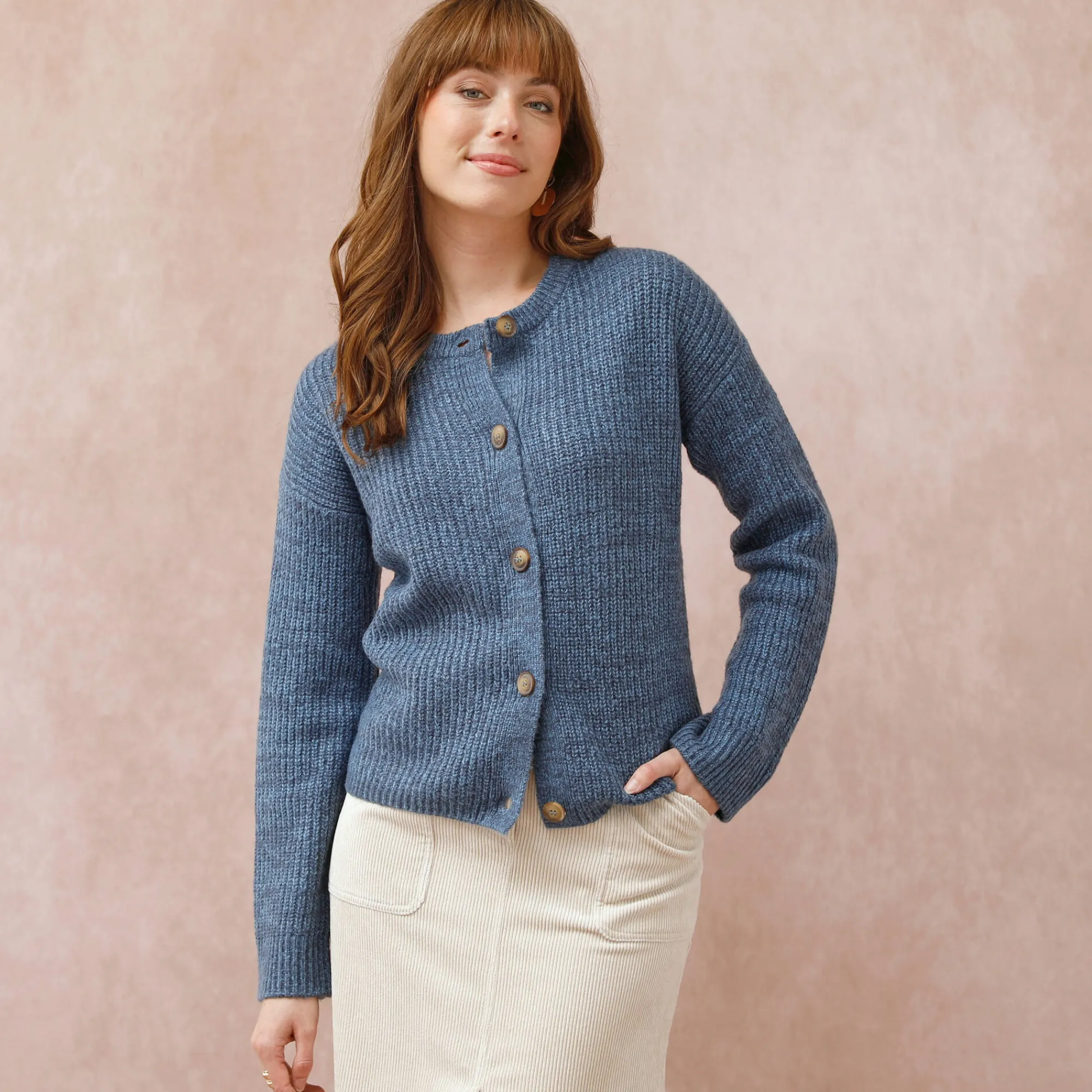 Trui En Vest<Blancheporte Cardigan in patenttricot met knoopsluiting en lange mouwen chiné blauw