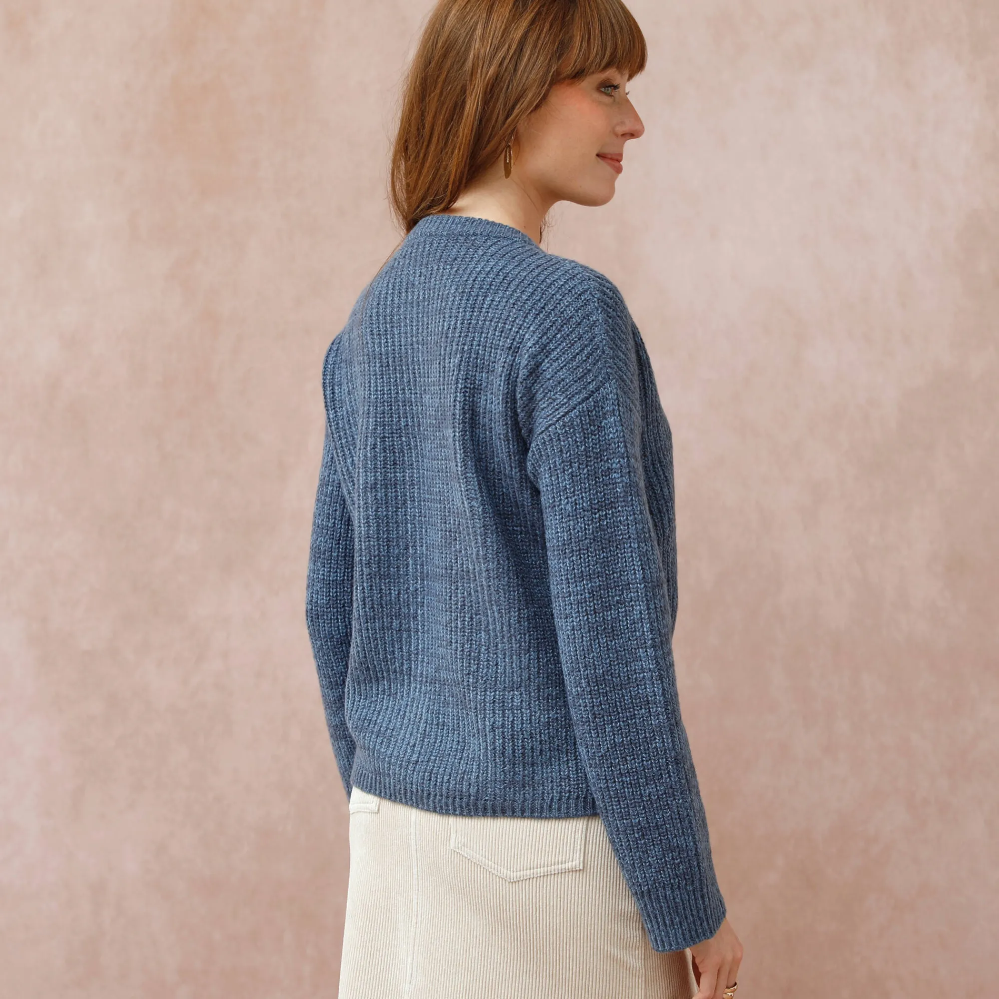 Trui En Vest<Blancheporte Cardigan in patenttricot met knoopsluiting en lange mouwen chiné blauw